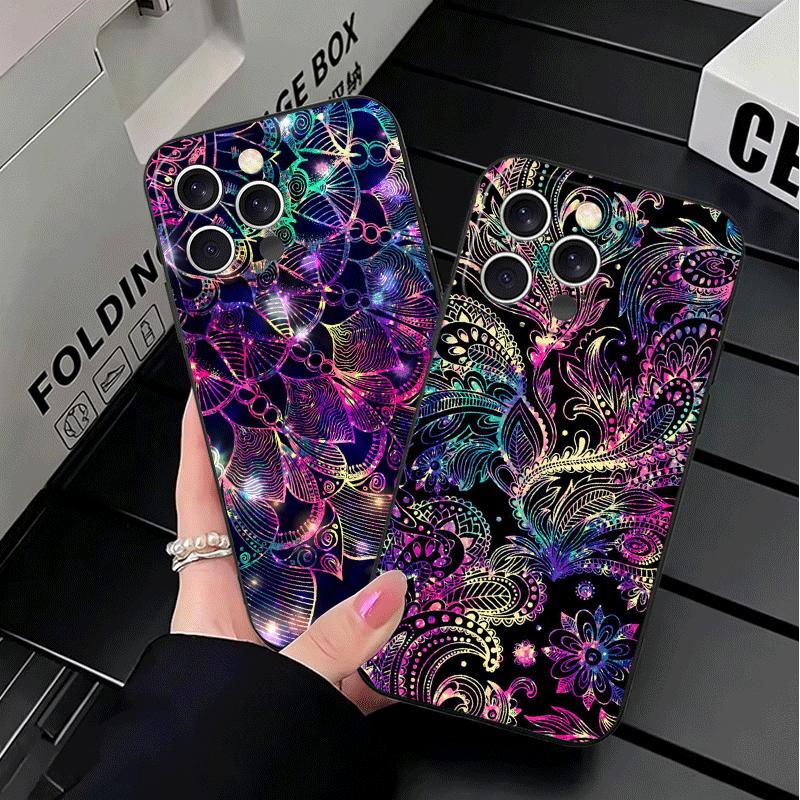 Mandala Sunflower Dreamy Style Soft Phone Case for iPhone 16 16E 17 Air 15 Pro Max 14 Plus 13 Mini 11 12 7 Black Cover Back Shel