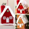 Seasonal Home Festive Accent Plush Christmas House Hanging Ornament, Fabric Gingerbread Cabin Pendant with Tiered Tray Display Figurine Rope,