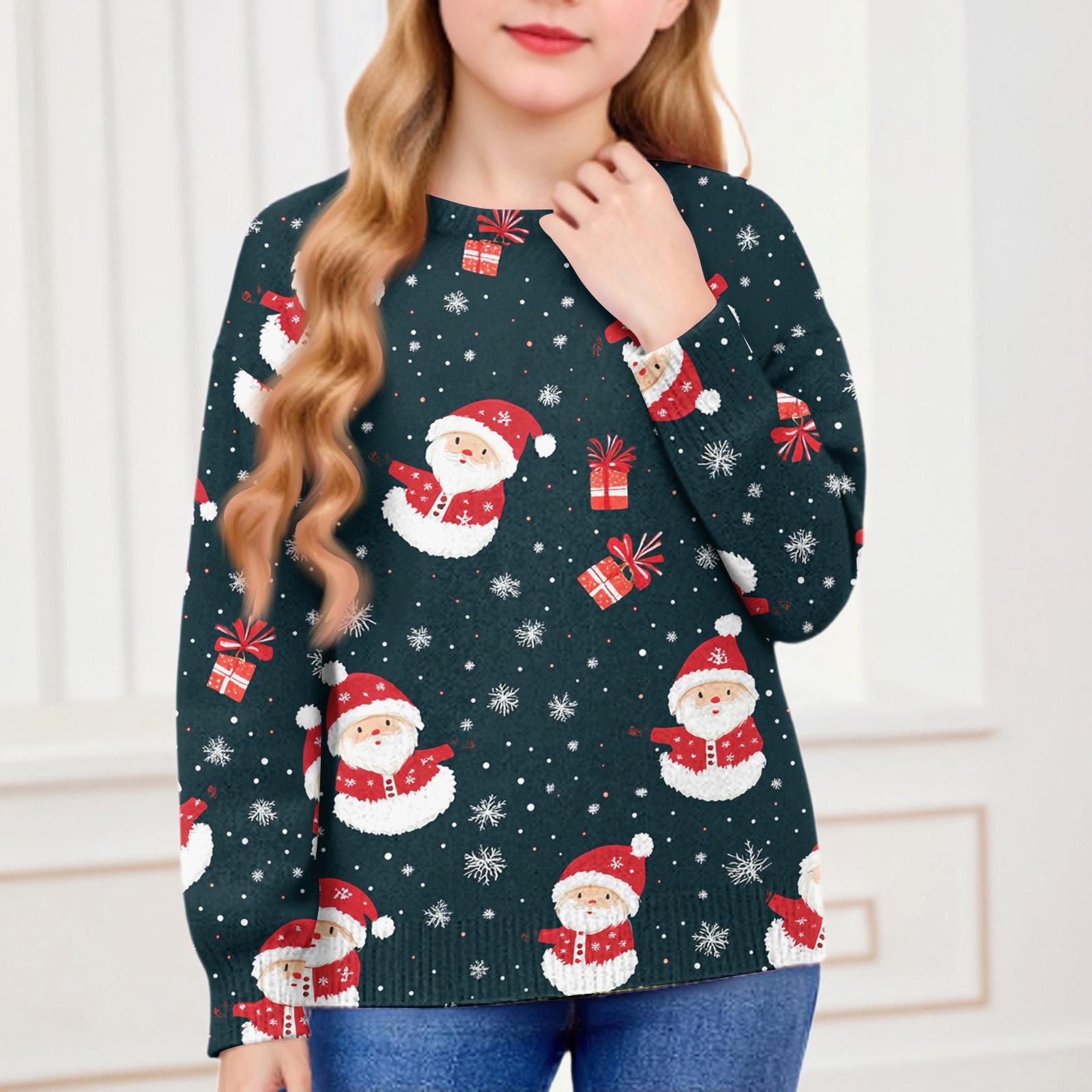 

Рождественские свитшоты для детей мальчиков и девочек вязаный свитер милая рубашка осенний пуловер с круглым вырезом топы 100