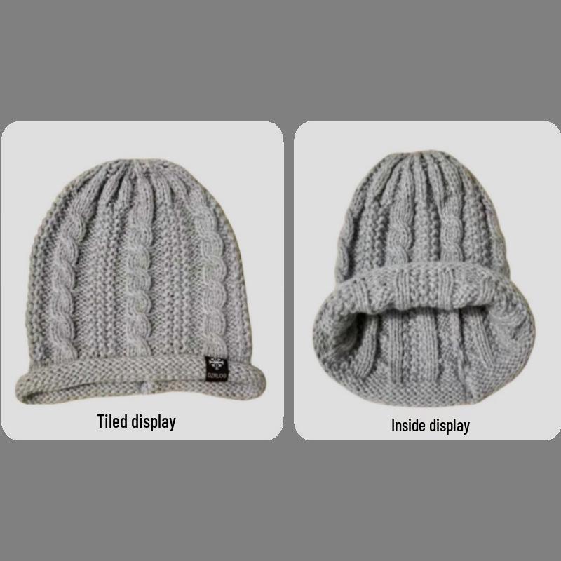 Women's Korean Fashion Large Knit Hat - Warm, Versatile, Slouchy Wool with Ear Protection for Autumn & Winter