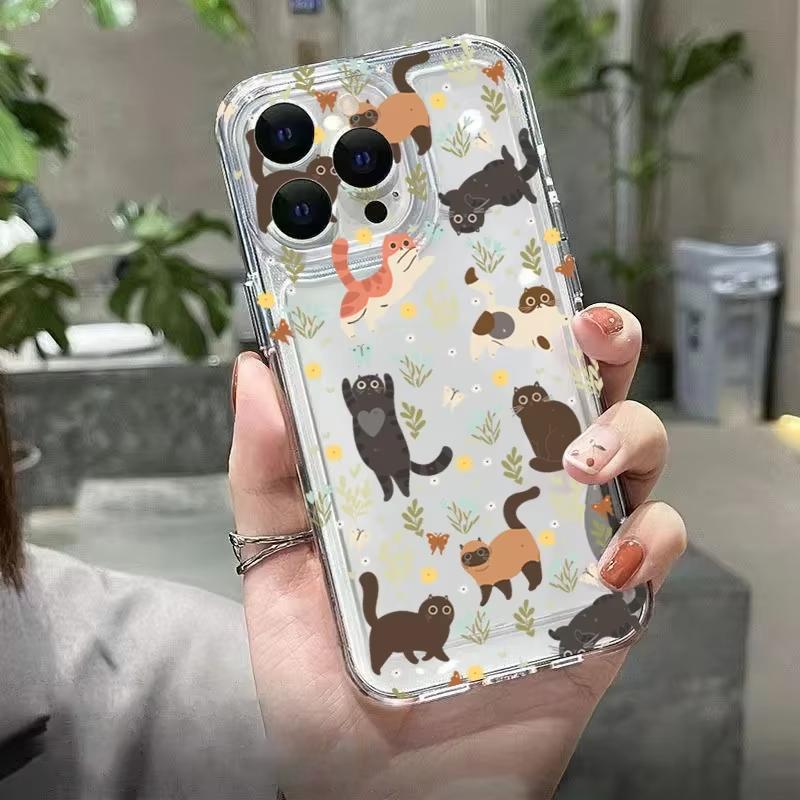 Graffiti Cartoon Dogs Cats Clear Phone Case For iPhone 17 Air 16 e 15 14 13 12 11 Pro Max Plus Mini SE 2020 2022 Soft Cover