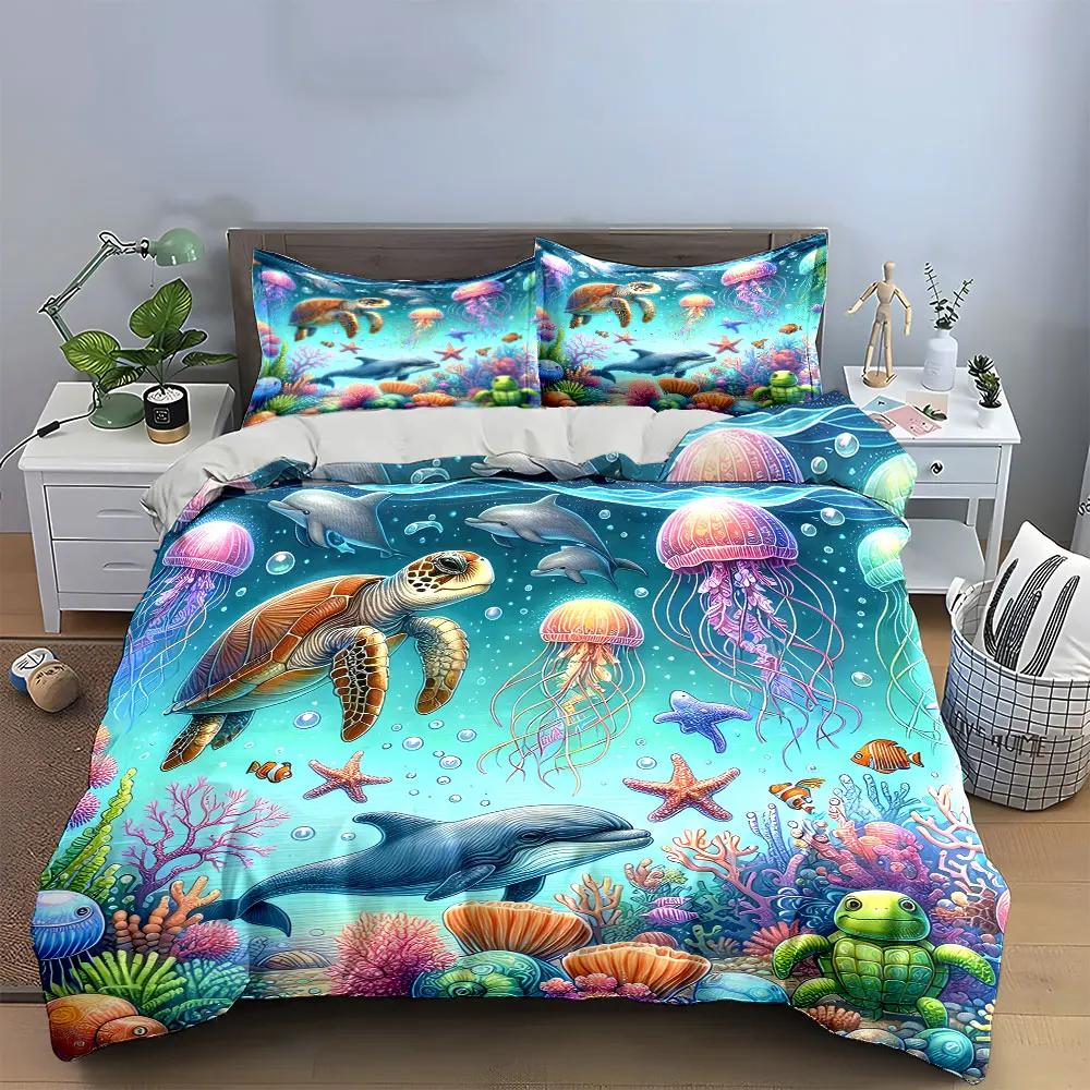 "Underwater World Decor Set" Multiple sizes kid's and adults' bedroom Exquisite 3PC bedding set gift