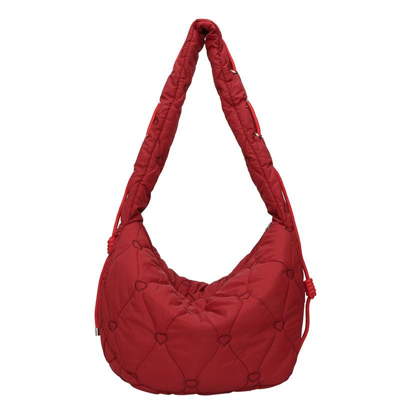 Unisex Cotton Padded Crossbody Bag Featuring Wrinkled Design And Large Capacity