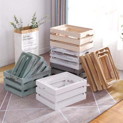 Retro Distressed Wooden Slat Storage Box for Display and Decor