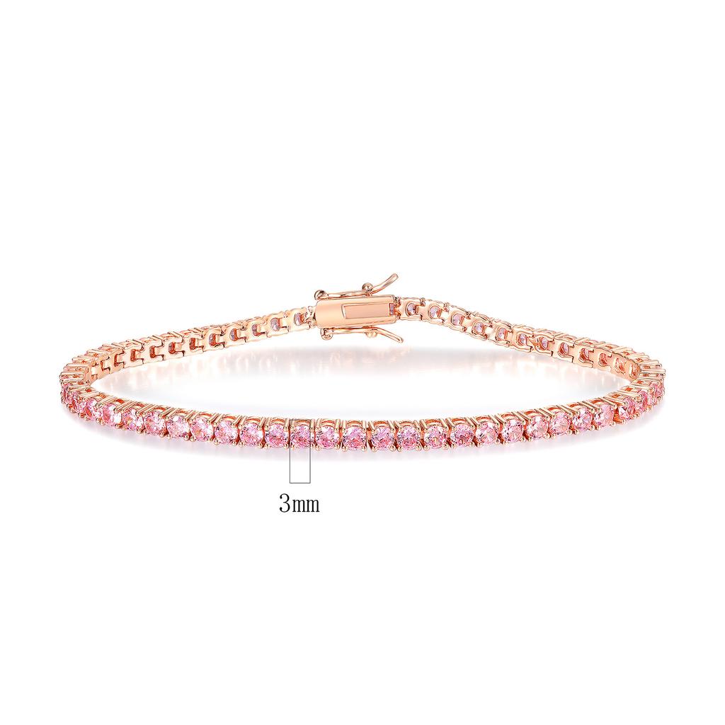 A copper inlaid 18k gold rose gold pink white zircon diamond tennis bracelet
