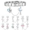 Y2K Zircon Moon Bow Star Pink Heart Tassel Chain Italian Charm Links Fit 9MM Stainless Steel Bracelet Women DIY Making Jewelry