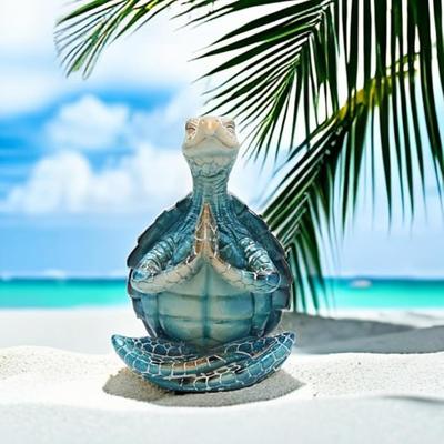 Meeresschildkröte-Meditations-Yoga-Dekor, meditierende Küsten-Stranddekorationen, Zen-Yoga-Harzstatue für Heimbüro-Ornamente (Legen Sie die Handfläche zusammen)