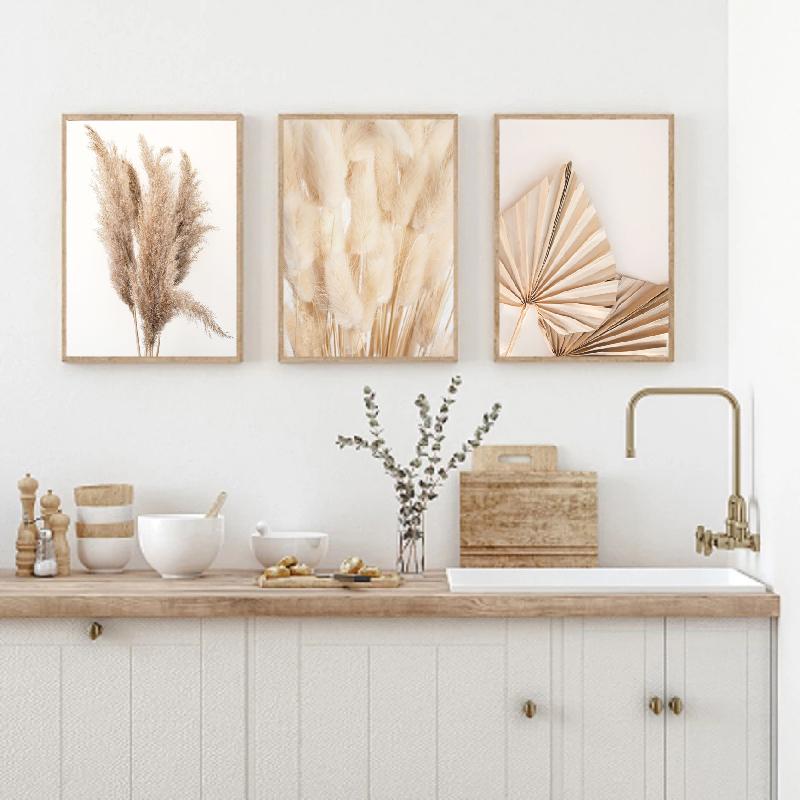Liść palmowy mniszek lekarski beżowy trawa chwastów trzcina pszenica obraz ścienny na płótnie plakaty i druki zdjęcia ścienny do wystrój salonu
