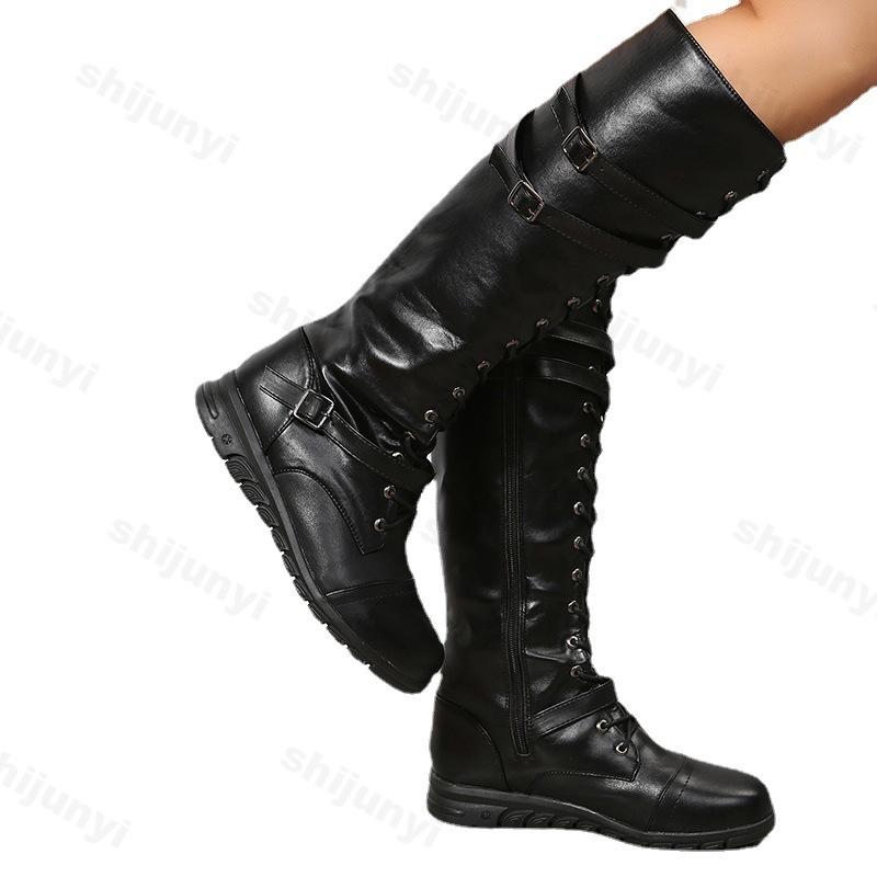 Fashion Women Knee Boots 2025 Autumn Fashion Retro Long Boots Platform Buckle Comfortable Non Slip Outdoor Leather Boots Botas Mujer