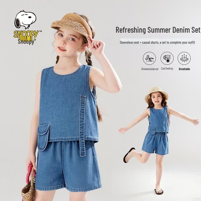 Snoopy Kids  Denim Vest & Shorts Set 110