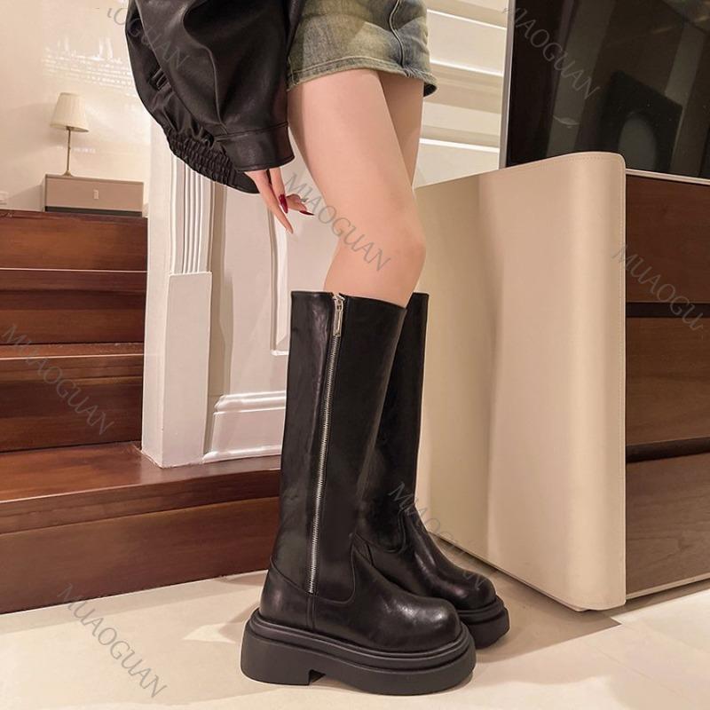 Stivali da Cavaliere Lunghi da Donna Autunno Inverno Nuovi Fondo Spesso Al Ginocchio Scarpe da Donna Moda Tacco Chunky Botas Feminina