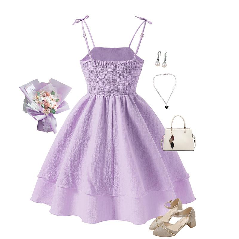 Dívčí módní šaty 2025 Letní dětské princeznovské šaty s mašlí na ramínka