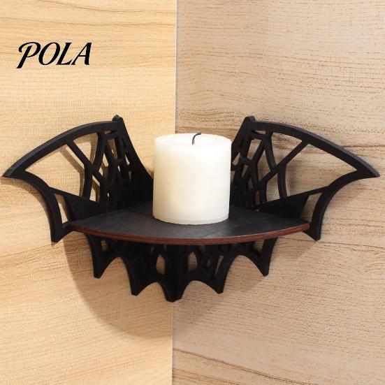 Spooky Bat Theme Shelf Halloween Wooden Corner Shelf, Black Wall Mounted Candle Holder Stand, Party Ornament Gothic Decor Display Rack for Home Party,