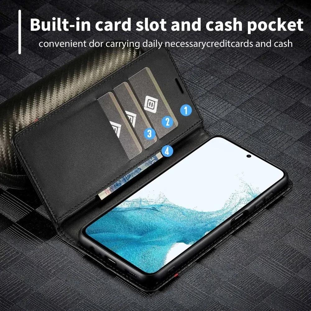 Carbon Fiber Leather Phone Case for Samsung S25 Ultra S24 FE S23 S22 S21 Plus A56 A36 A26 A16 A55 A35 A15 Magnetic Wallet Cover