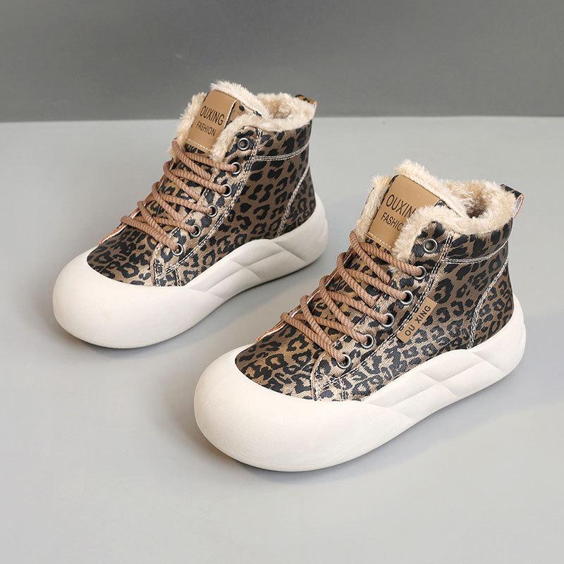 G3510 New Women's Winter Wear Leopard Print Snow Cotton Shoes Casual Sports Velvet Cotton Thick Sole Warm