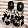 Black Beaded Tassel Earrings with Butterfly and Water Drop Design – Retro High-End Light Luxury Accessories for Women