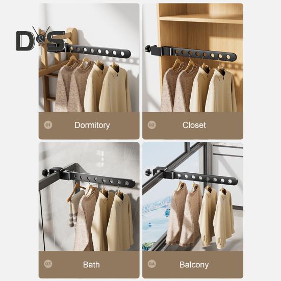 Foldable Clothes Hanger Rack with Adjustable Clamp Window Mount Rotatable Heavy Duty Indoor Balcony Clothing Drying Holder Organizer