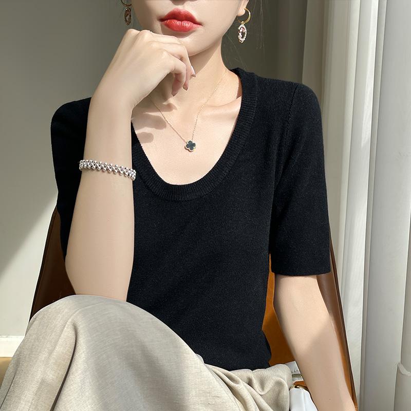 Women Knit T-shirt MODERN NEW SAGA Summer Knitted Shirt Short Sleeve Tees O-neck Pullover Knit Tops