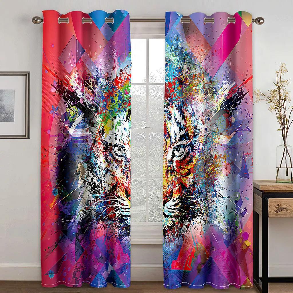 

Абстрактное искусство, животные, богемный, психоделический, лев, волк, светофильтрующие шторы, оконные шторы для гостиной, спальни, 2 шт., декор 100W160H(CM)40x63in&Grommet Top