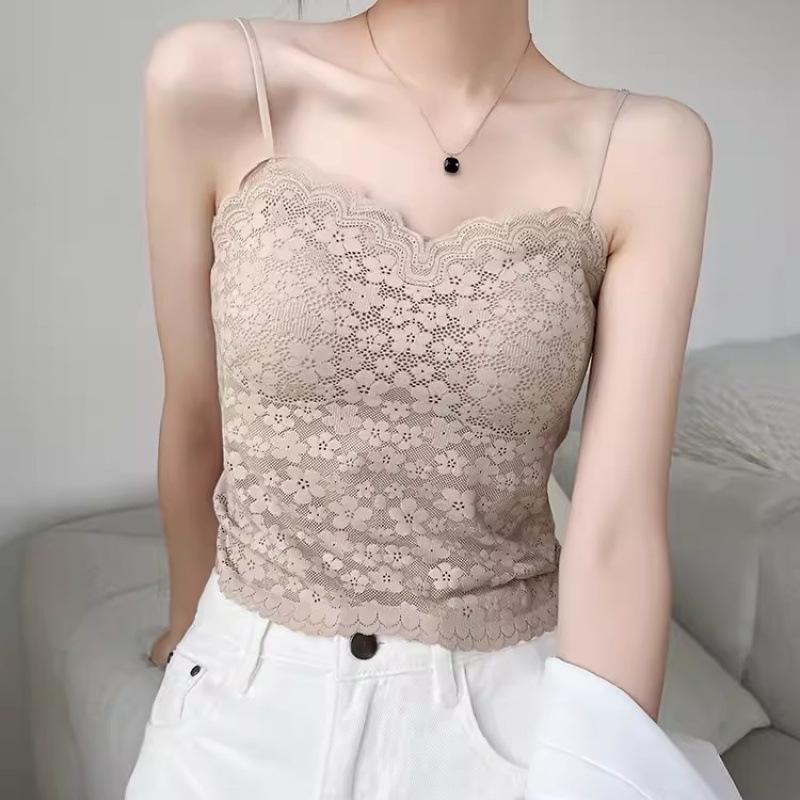 Women's Lace Camisole with Chest Pads and Elegant Back Design