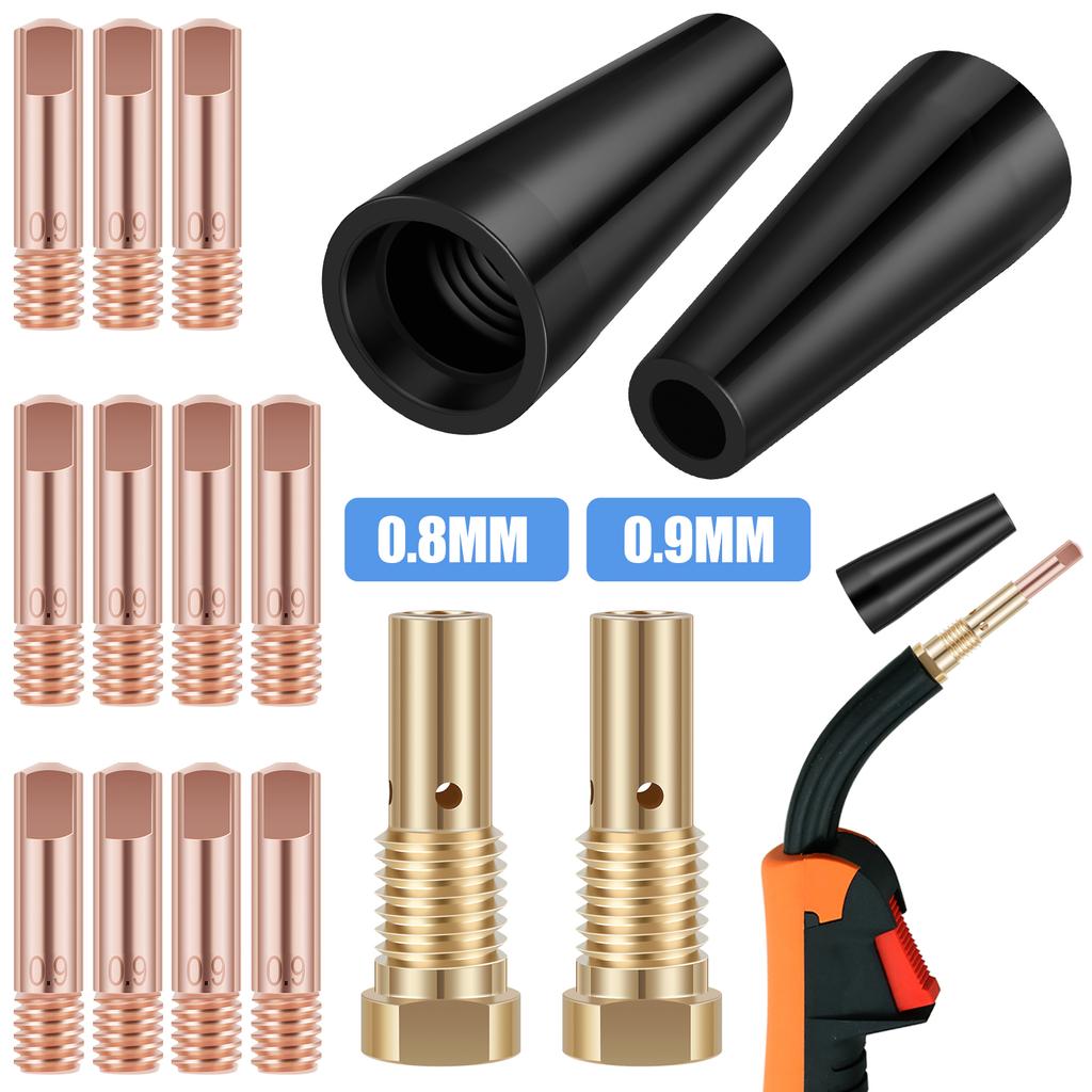 15Pcs Gasless Nozzle Tips Welding Kit 0.8/0.9mm Flux Core Gasless Nozzle Welding Tips Replacement for MIG Welder Welding Tools