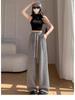 Petite 150 Women's Floral Wide-Leg White-Gray Sweatpants: Casual Spring/Summer American Style 145cm