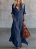 Women Shirt Dress Lapel Collar Button Front Tiered Maxi Dress Multi Color Casual Loose Fit Dress