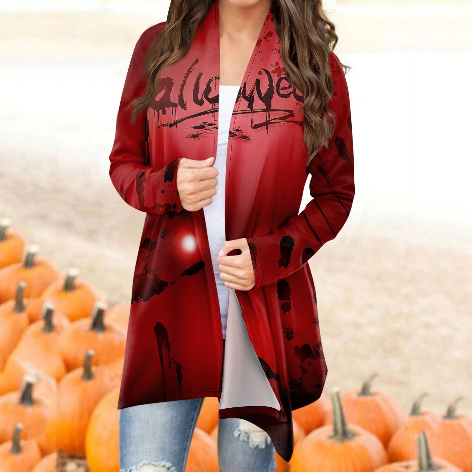 Женский модный повседневный кардиган средней длины с принтом на Хэллоуин — фото 5