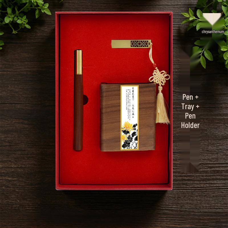 Chinese Solid Wood Pen Holder: Premium Desktop Ornament & Corporate Gift In Elegant Gift Box