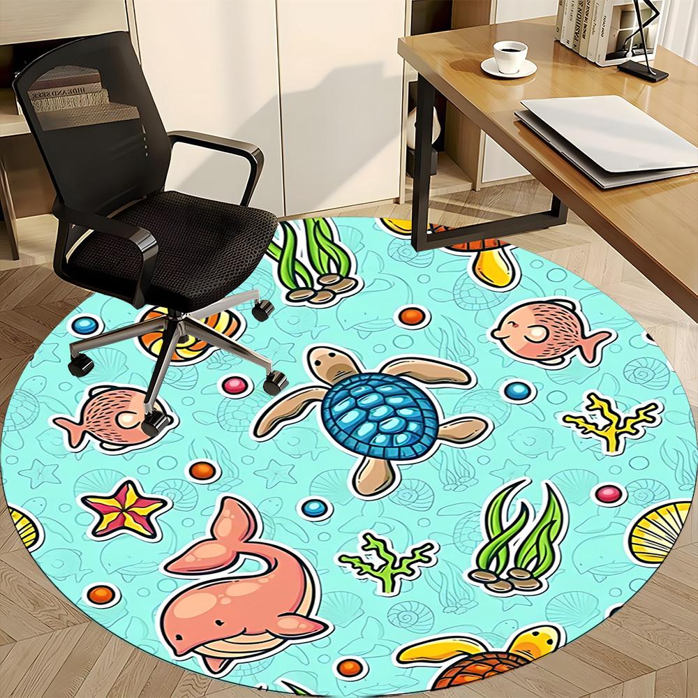 1 szt. Dywanik pod krzesło z motywem stworzeń morskich do biura, antypoślizgowy, miękki i trwały dywanik biurowy