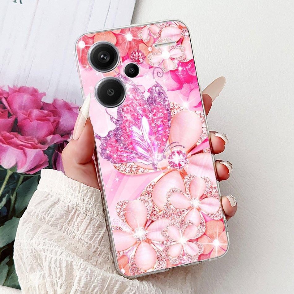 For Xiaomi Redmi Note 13 Pro Plus 5G Phone Case Redmi Note13 13 Pro 13 Pro+ 5G Elegant Floral Cat Soft Silicone Clear TPU Cases