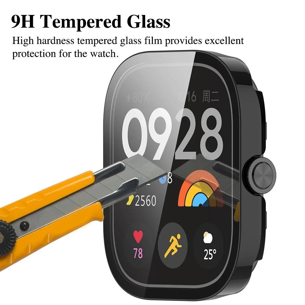 PC Case+Glass for Xiaomi Redmi Watch 4 Tempered Glass Anti-scratch Film Bumper Protective Cover Hard Shell Screen Protector Case