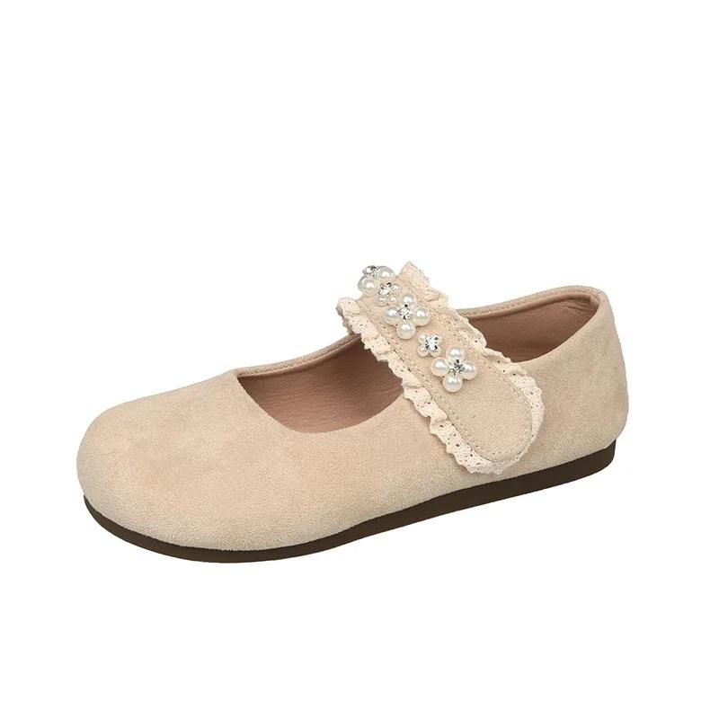 2025 Ladies Shoes Women's Flats Sweet Daily Flats Women Round Toe String Bead Lace Soft Bottom Shoes Women Zapatos