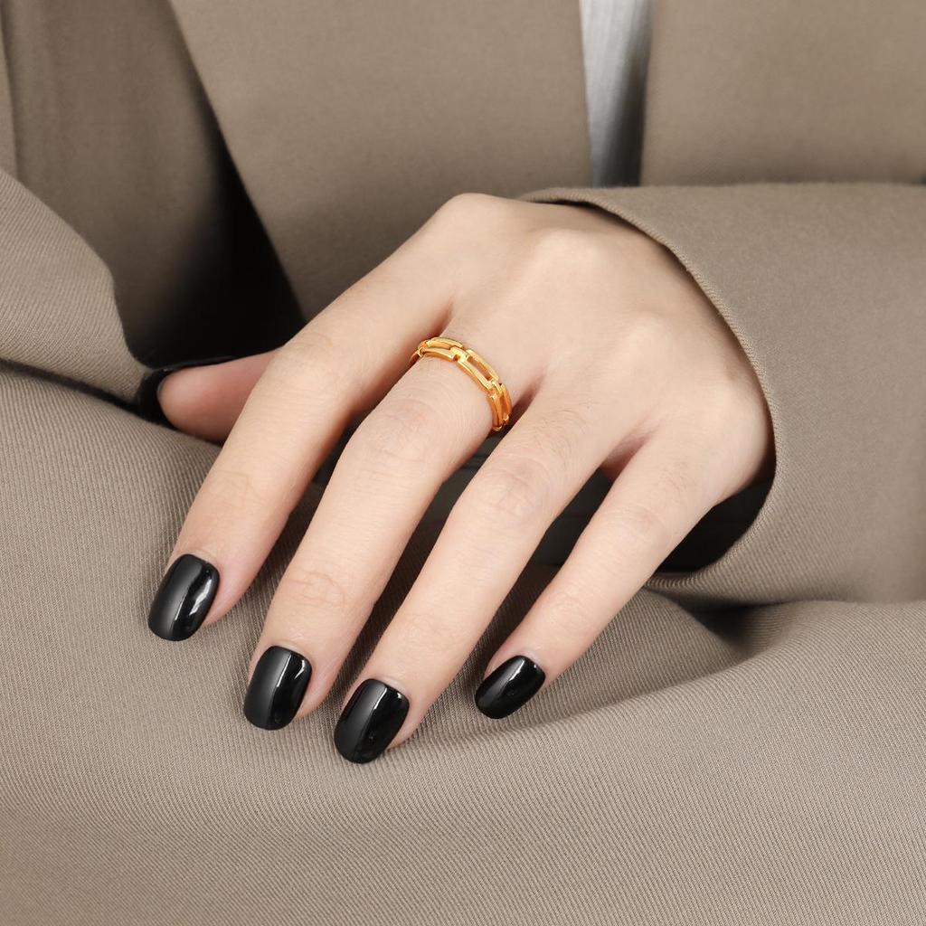 Cross-Border Geometric Chain Rectangle Ring: Minimalist Titanium Steel Jewelry