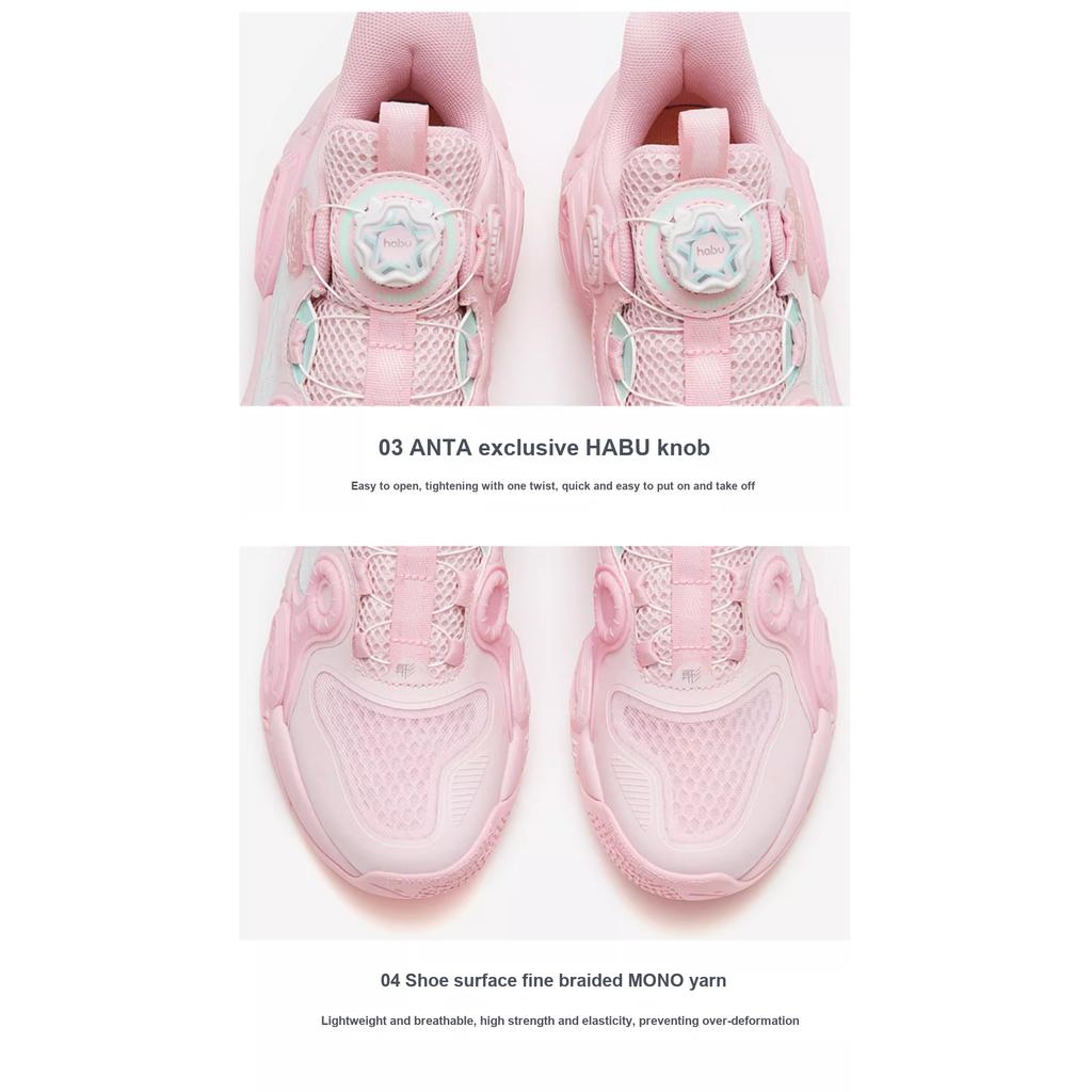 Anta Irregular 2 Sports Fashion Comfortable Non-Slip Wear-Resistant Mid-Top Kids Basketball Shoes Kids Basketball Shoes Pink Blue 322321102H-8