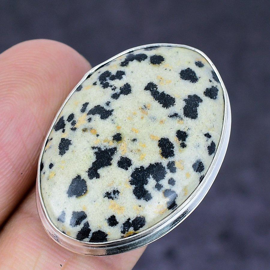 Dalmation Jasper Gemstone Handmade 925 Sterling Silver Jewelry Ring Size 8 L3o37