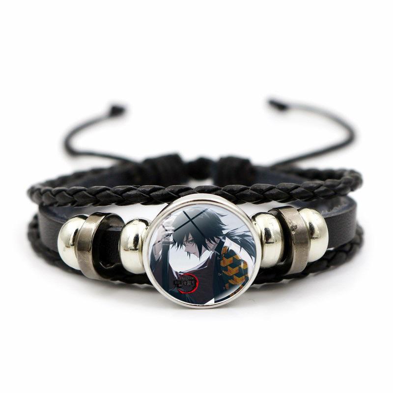 Anime Peripherie Demon Slayer Geflochtenes Armband Kamado Nezuko Zeitjuwel Glas Handgefertigt Ledergeflecht Paar-Armbänder