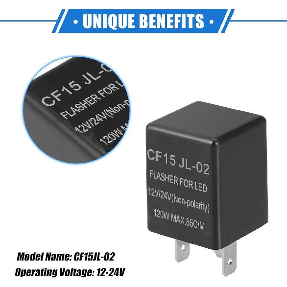 Electronic LED Flasher Relay Fix, CF15 JL02 Turn Signal Flashers Universal for Car Non-Polarity Normally Open ABS Black