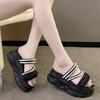 Thick-soled Sponge Cake Two-wear Sandals Women's Outer Wear Popular Summer Wedge-heeled Beaded Sponge Cake-soled Sandals and Slippers