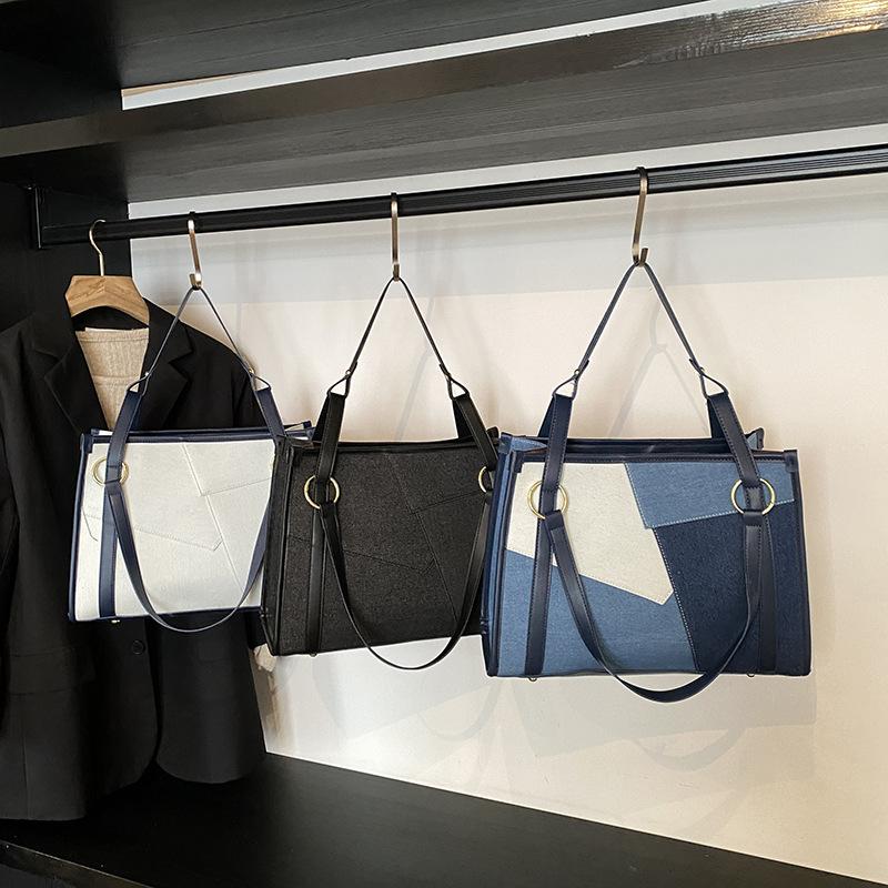 External Order Design Sense Splicing Large-capacity Tote Bag Women's 2025 New Korean Version Versatile Shoulder Bag Commuter Handbag