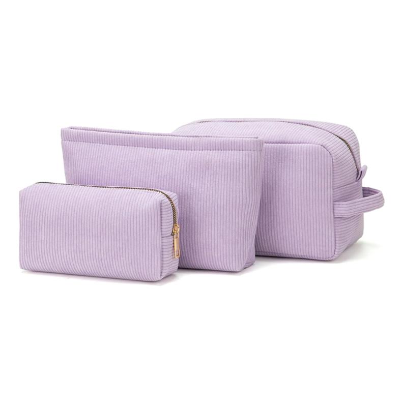 Fashionable PU Leather Cosmetic Bag Zipper Closure Custom Logo Large Corduroy Stylish Portable Makeup Storage for Travel