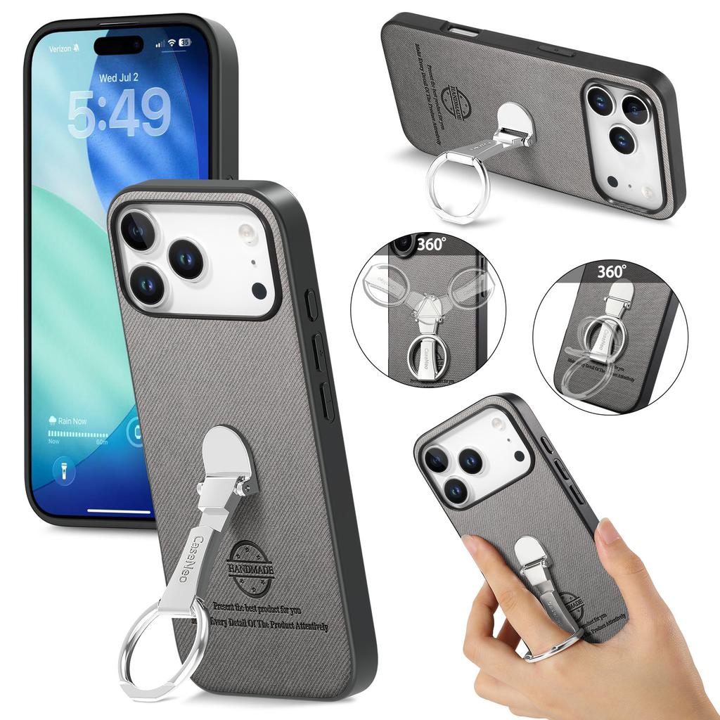 For iPhone 17 Pro Case Folding Kickstand Twill Texture Leather Back Cover