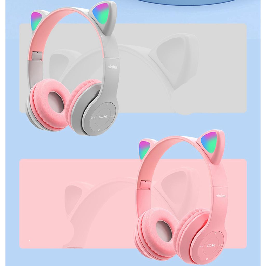Wireless Headset Cute Cat Shape HiFi Sound Quality Luminous Stereo Bluetooth Headphones for Home School Office