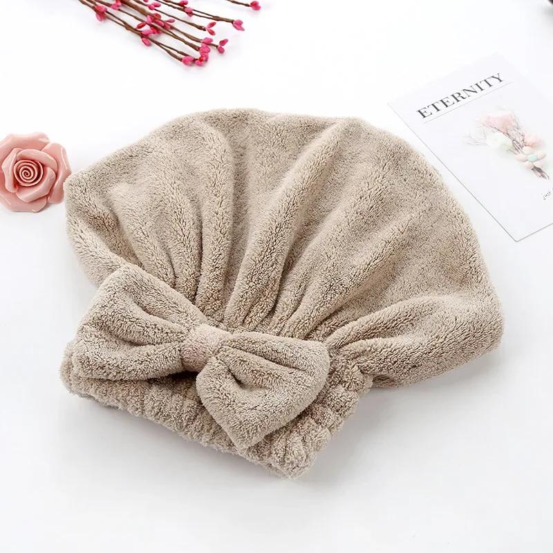 Magic Microfiber Hair Drying Towel Super Absorbent Hair Dry Wrap with Bowknot Soft Bath Shower Cap Lady Turban Head кофейный