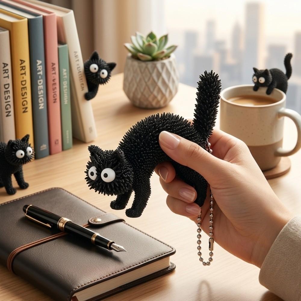 3D Printed Spiky Cat Keychain Stereo Tactile Fidget Grip Toy Black Cat Keychain Cat Lovers