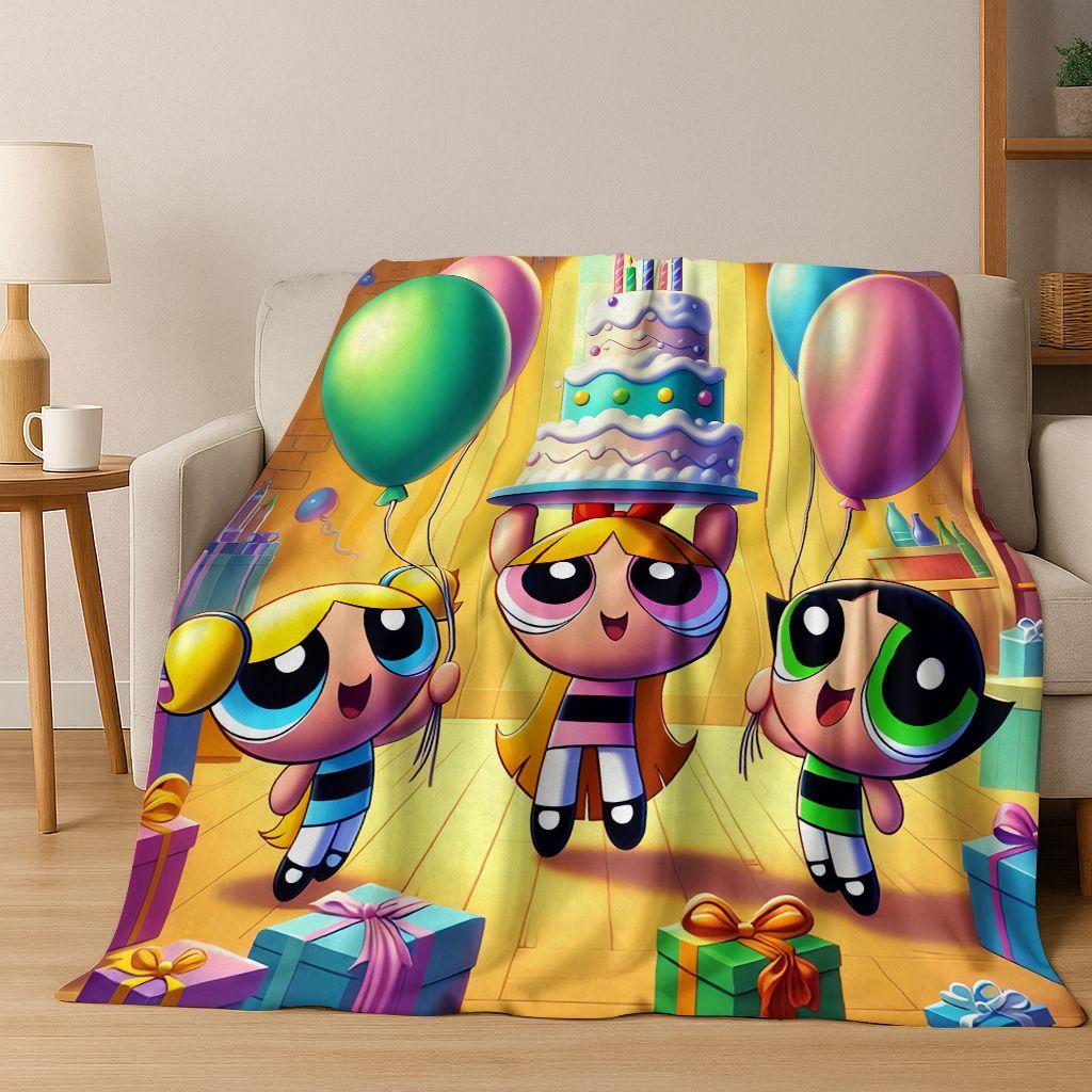 Κουβέρτα φανέλας κινουμένων σχεδίων P-Powerpuff Girl χαριτωμένη τέχνη, ζεστή μαλακή κουβέρτα για το σπίτι, υπνοδωμάτιο, κρεβάτι, καναπές, πικνίκ, γραφείο, δώρο, παιδί