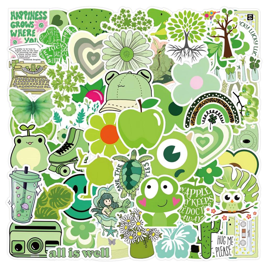 60 Sheets of New Green Graffiti Stickers for Suitcases & Notebooks - Waterproof & Durable