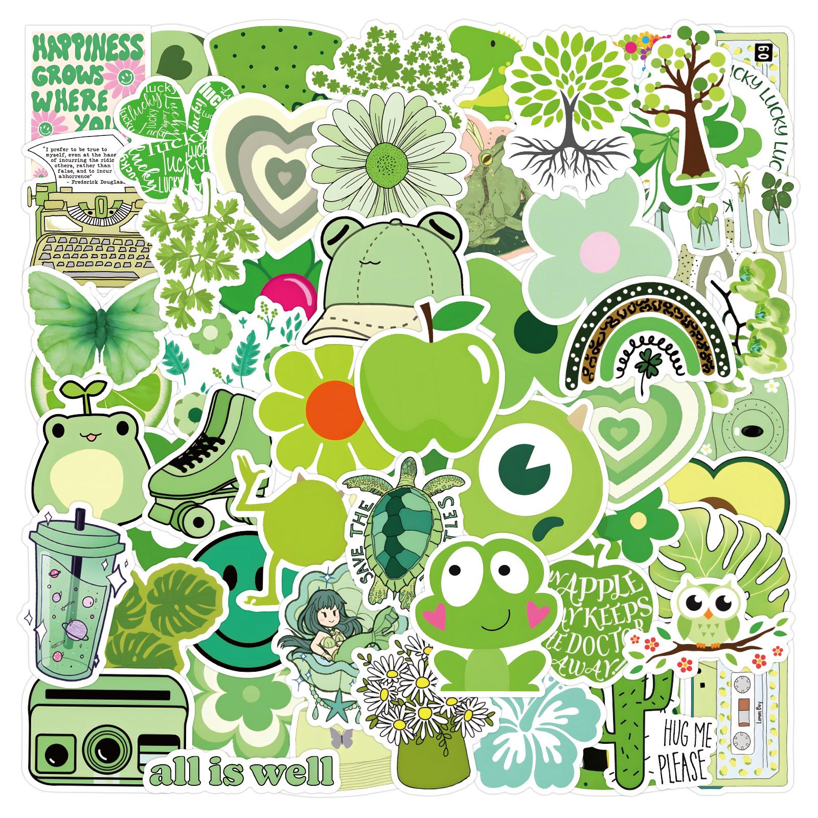 60 Cross-border Green Forest Style Cartoon Graffiti Stickers for Suitcase and Computer Decoration