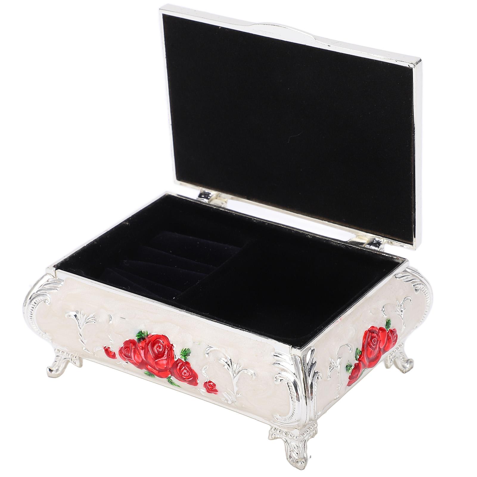 

Винтажная шкатулка для украшений Винтажные розы Тисненый дизайн Цинковый сплав Мягкий бархат Яркие цвета Безопасный глянцевый