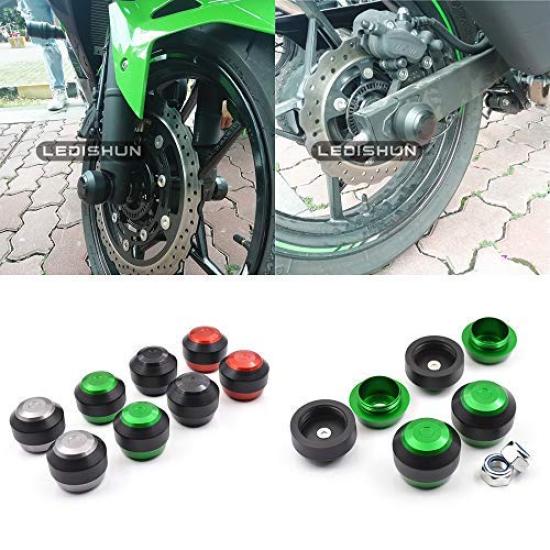 LEDISHUN Axle Sliders for Kawasaki Ninja Front and Rear Set 400/Z400 (2018-2022), (Black)